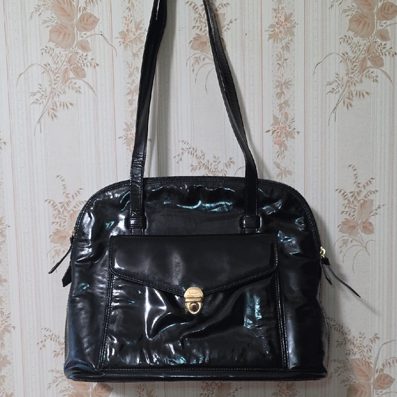 Bally Handbags - Bally Vintage Black Leather Shoulder Bag with Glossy Finish